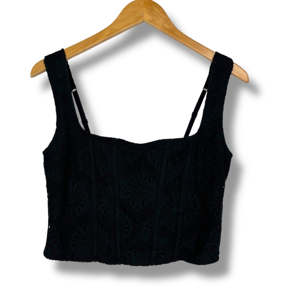 American Eagle Corset Top Black Crochet Lace Adjustable Medium Festival Hippie - Picture 4 of 8